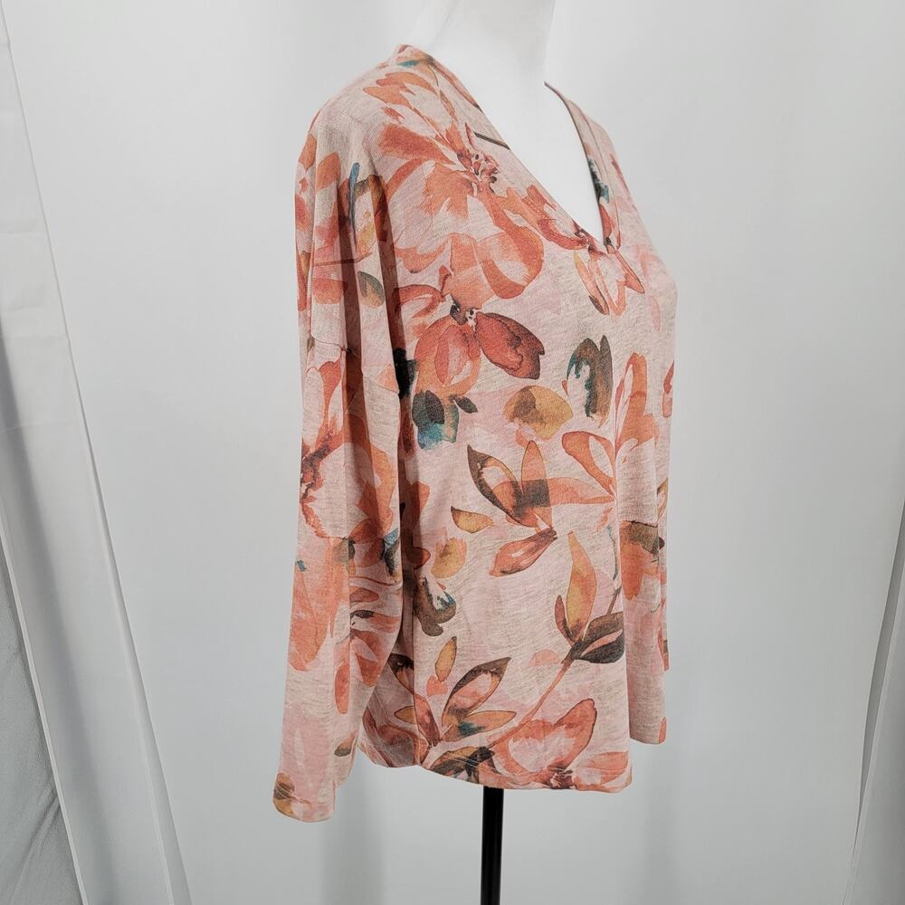 Democracy Top Womens Medium Floral Pink V Neck - Picture 3 of 11